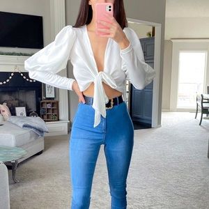 White Tie Front Top